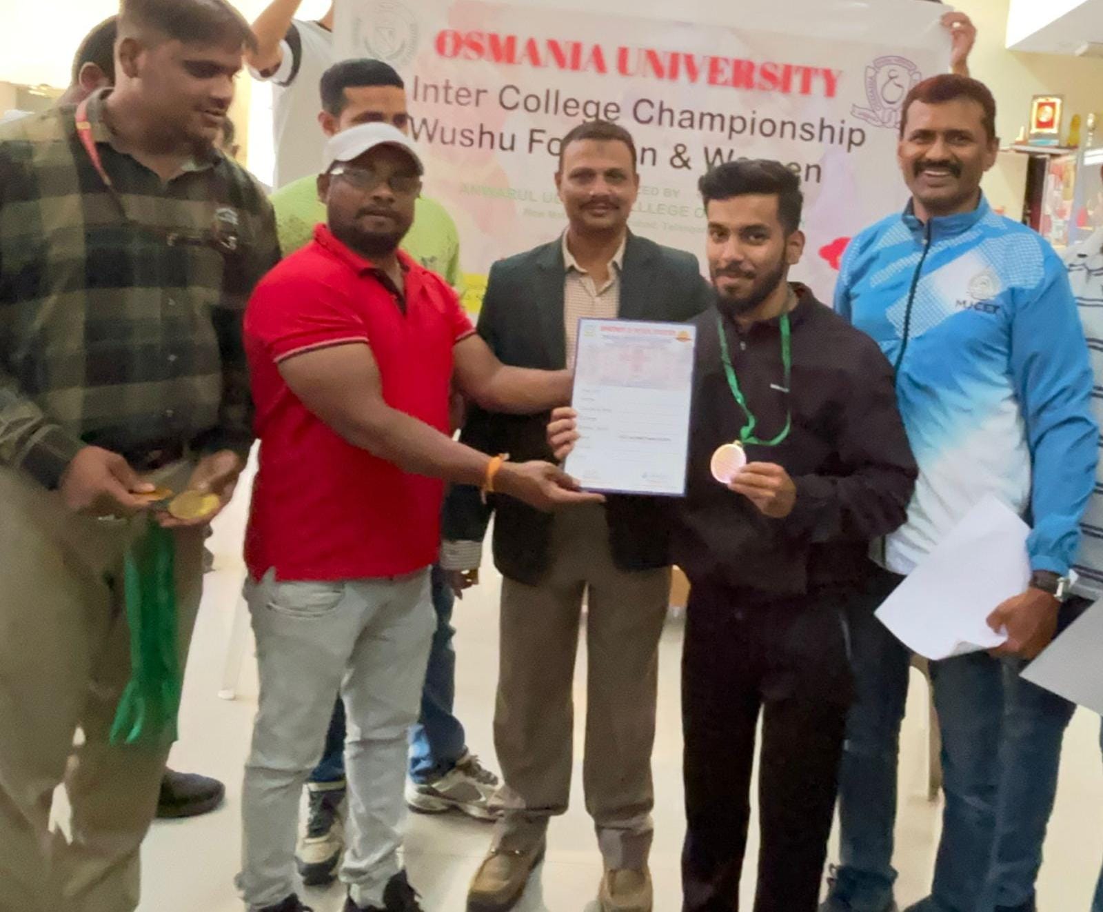 Osmania University Inter College Wushu Championship (Men)
Held at LB stadium on 06-02-2024.
MJCET students performed very good and won 2 Gold medals.
Saud Al Amoodi IT-3 won Gold 🥇 in -52 
Mohammad Abdullah Civil -1 won Gold 🥇 in -90